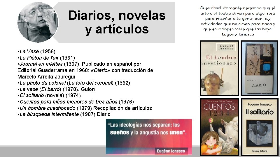 Diarios, novelas y artículos • La Vase (1956) • Le Piéton de l'air (1961)