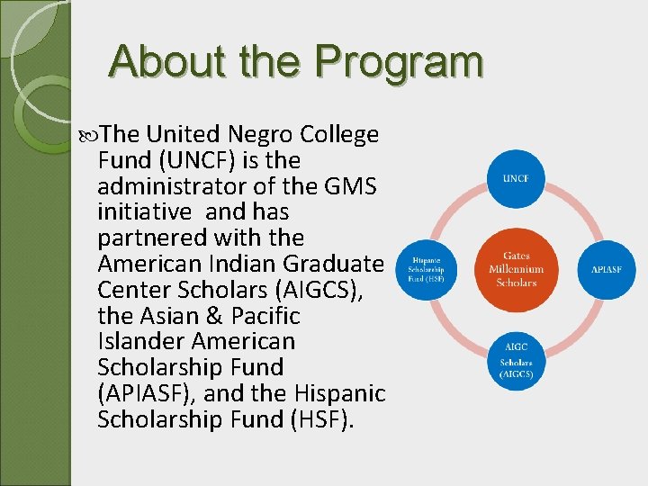 About the Program The United Negro College Fund (UNCF) is the administrator of the