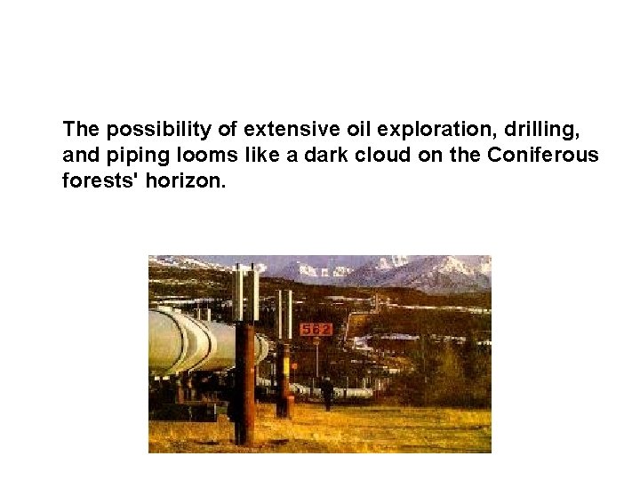 The possibility of extensive oil exploration, drilling, and piping looms like a dark cloud