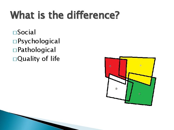What is the difference? � Social � Psychological � Pathological � Quality of life