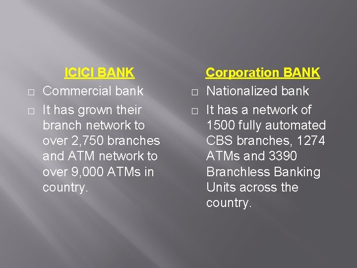 � � ICICI BANK Commercial bank It has grown their branch network to over