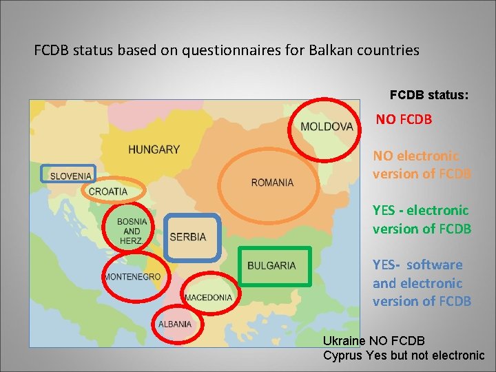  FCDB status based on questionnaires for Balkan countries FCDB status: NO FCDB NO