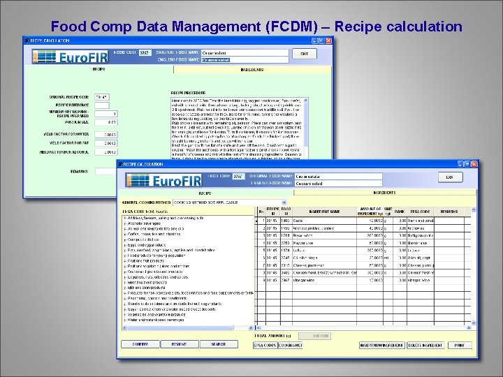 Food Comp Data Management (FCDM) – Recipe calculation 