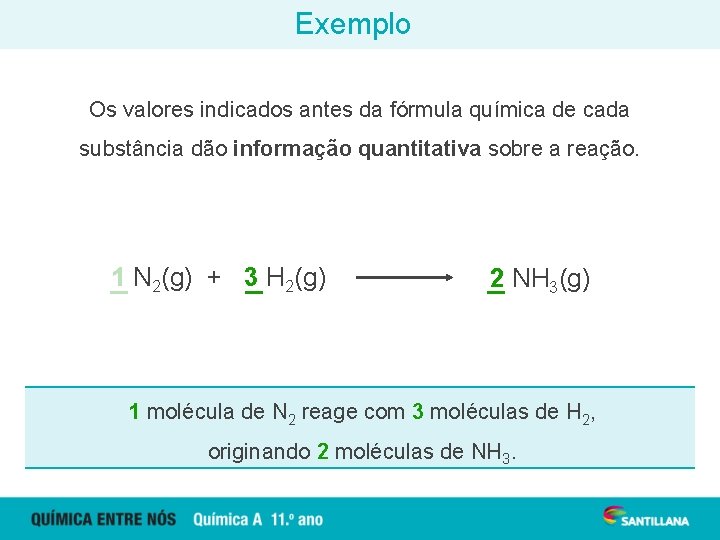 Exemplo Os valores indicados antes da fórmula química de cada substância dão informação quantitativa