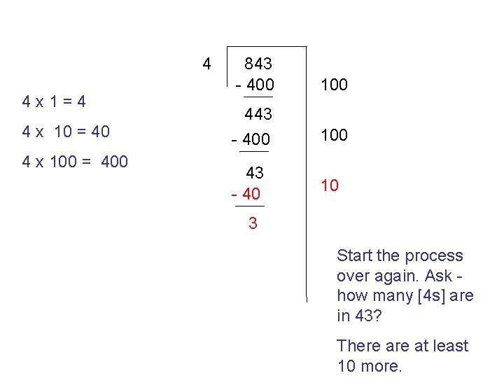 4 4 x 1=4 4 x 10 = 40 4 x 100 = 400
