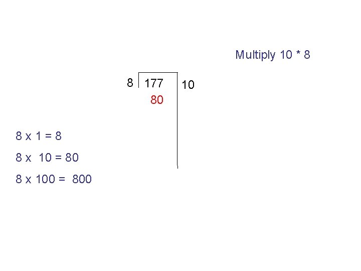 Multiply 10 * 8 8 177 80 8 x 1=8 8 x 10 =