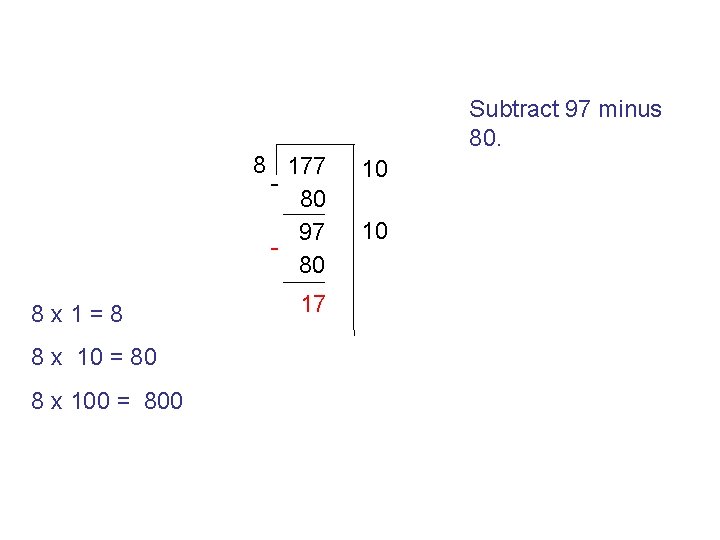 Subtract 97 minus 80. 8 177 80 97 80 8 x 1=8 8 x