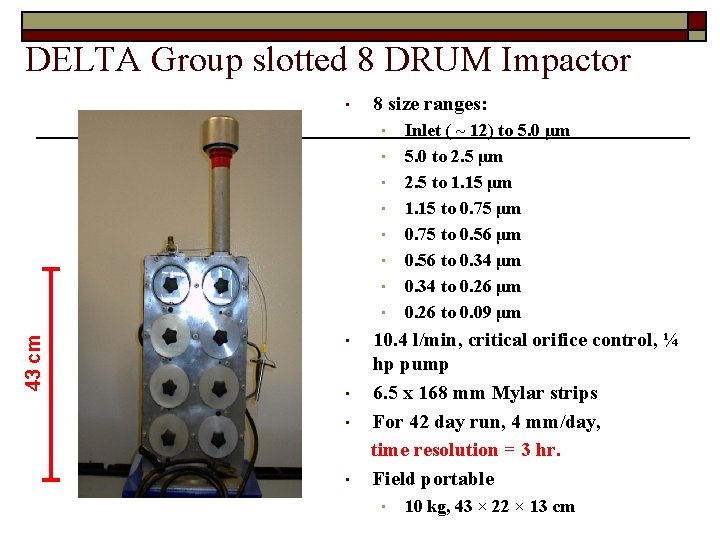 DELTA Group slotted 8 DRUM Impactor • 8 size ranges: • • 43 cm