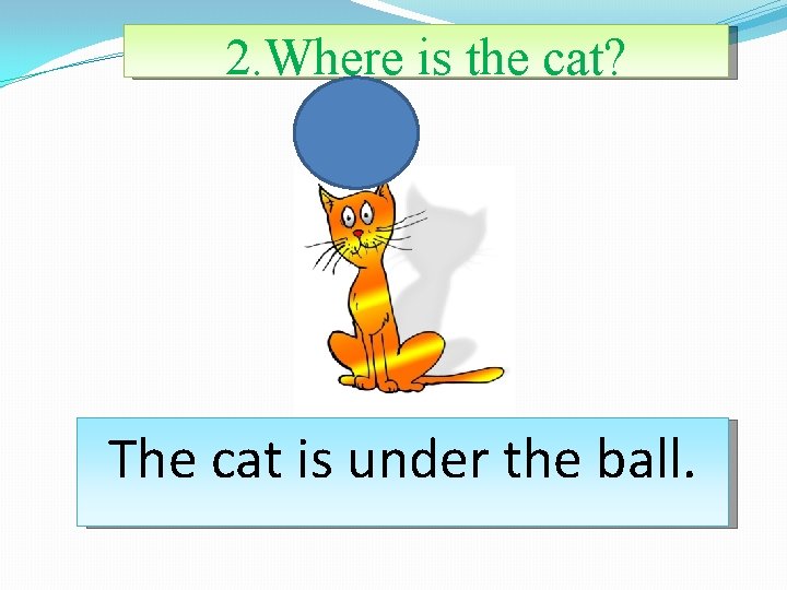 2. Where is the cat? The cat is under the ball. 