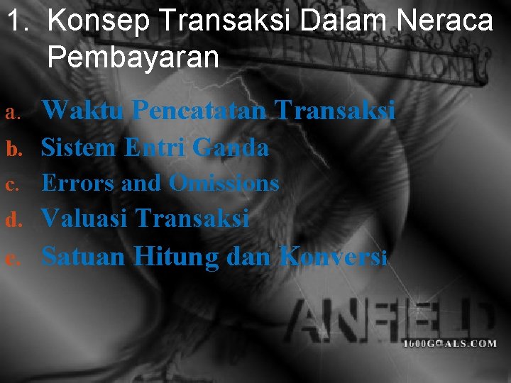 1. Konsep Transaksi Dalam Neraca Pembayaran a. Waktu Pencatatan Transaksi b. Sistem Entri Ganda