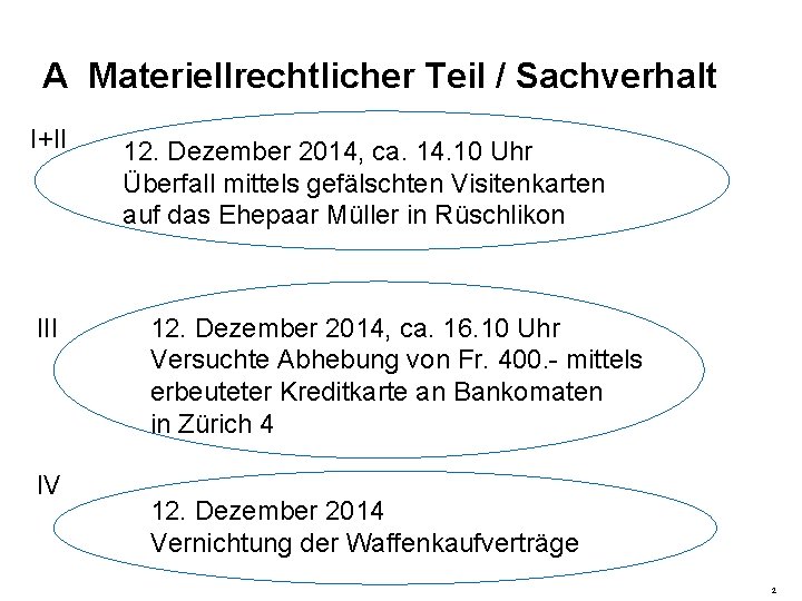 A Materiellrechtlicher Teil / Sachverhalt I+II IV 12. Dezember 2014, ca. 14. 10 Uhr