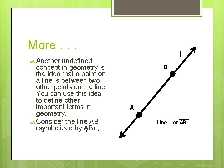 More. . . undefined concept in geometry is the idea that a point on