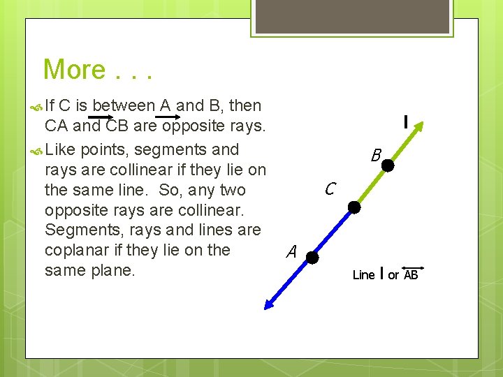 More. . . If C is between A and B, then CA and CB