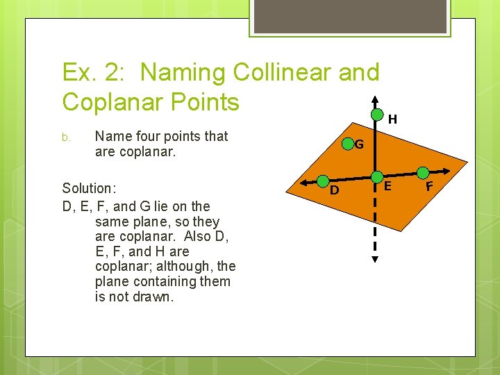 Ex. 2: Naming Collinear and Coplanar Points b. Name four points that are coplanar.