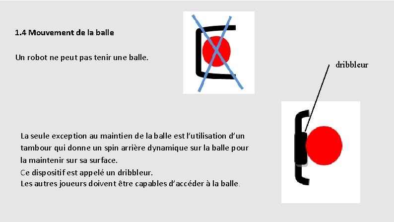 1. 4 Mouvement de la balle Un robot ne peut pas tenir une balle.