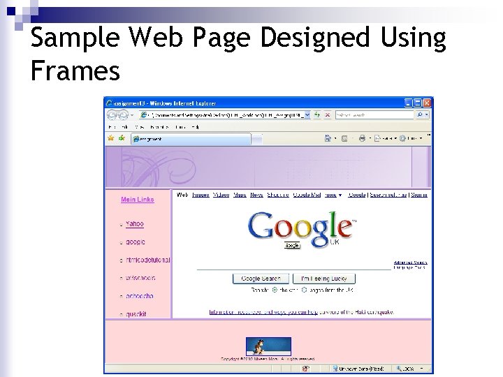 Sample Web Page Designed Using Frames 