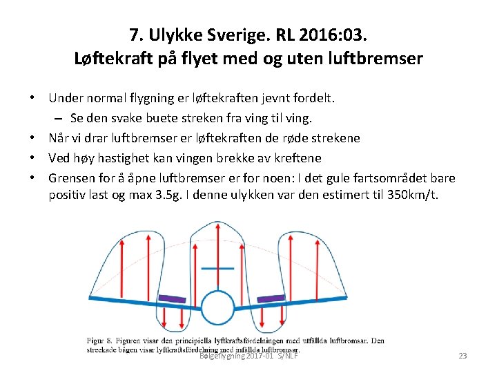 7. Ulykke Sverige. RL 2016: 03. Løftekraft på flyet med og uten luftbremser •