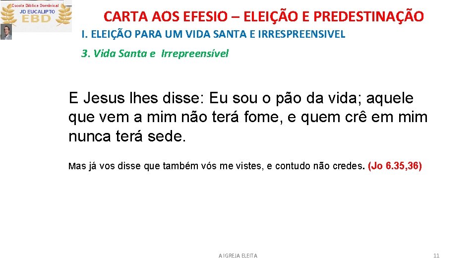 CARTA AOS EFESIO – ELEIÇÃO E PREDESTINAÇÃO I. ELEIÇÃO PARA UM VIDA SANTA E