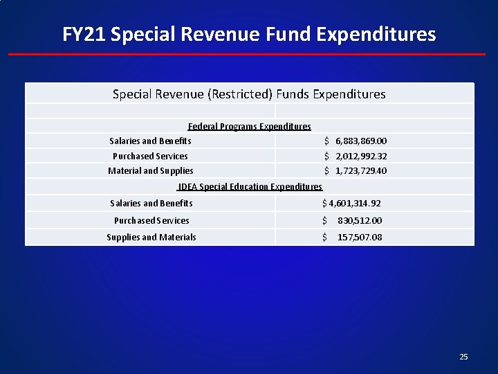 FY 21 Special Revenue Fund Expenditures Special Revenue (Restricted) Funds Expenditures Federal Programs Expenditures