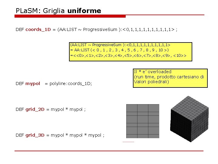 PLa. SM: Griglia uniforme DEF coords_1 D = (AA: LIST ~ Progressive. Sum ):