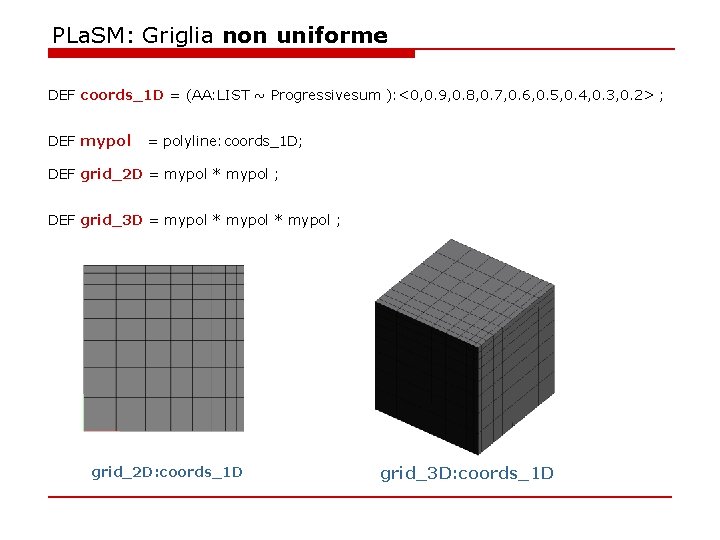 PLa. SM: Griglia non uniforme DEF coords_1 D = (AA: LIST ~ Progressivesum ):