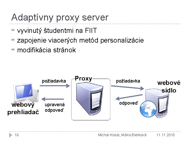 Adaptívny proxy server vyvinutý študentmi na FIIT zapojenie viacerých metód personalizácie modifikácia stránok 16