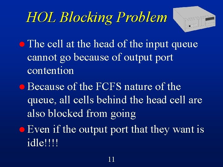 HOL Blocking Problem l The cell at the head of the input queue cannot