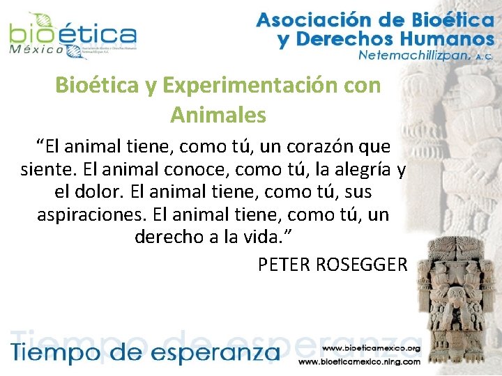 Bioética y Experimentación con Animales “El animal tiene, como tú, un corazón que siente.