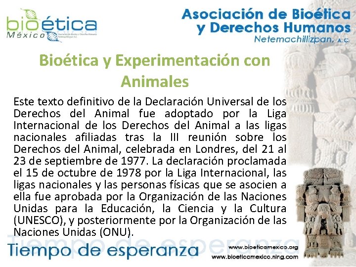 Bioética y Experimentación con Animales Este texto definitivo de la Declaración Universal de los