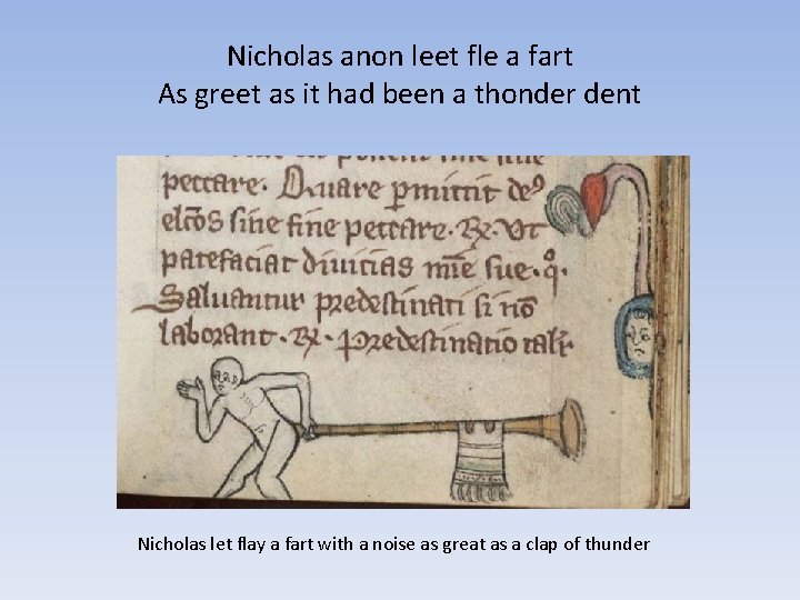 Nicholas anon leet fle a fart As greet as it had been a thonder