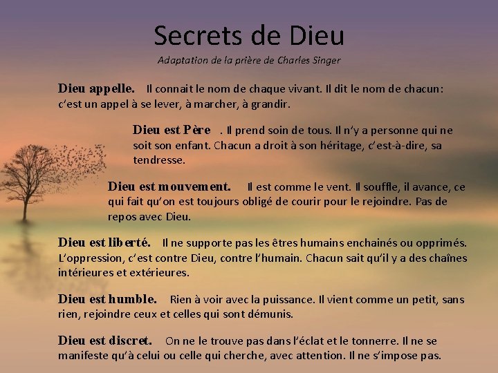 Secrets de Dieu Adaptation de la prière de Charles Singer Dieu appelle. Il connait Secrets de Dieu Adaptation de la prière de Charles Singer Dieu appelle. Il connait