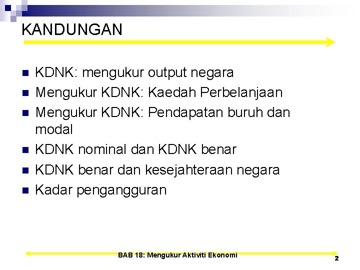 KANDUNGAN n n n KDNK: mengukur output negara Mengukur KDNK: Kaedah Perbelanjaan Mengukur KDNK: