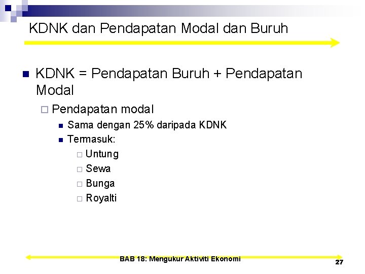 KDNK dan Pendapatan Modal dan Buruh n KDNK = Pendapatan Buruh + Pendapatan Modal