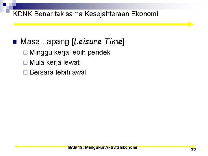 KDNK Benar tak sama Kesejahteraan Ekonomi n Masa Lapang [Leisure Time] ¨ Minggu kerja
