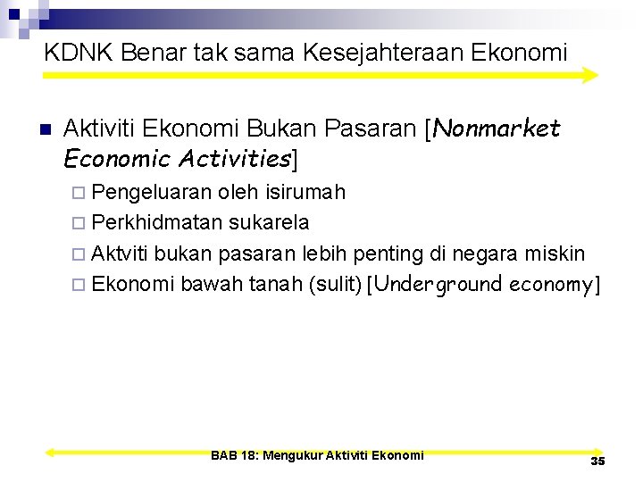 KDNK Benar tak sama Kesejahteraan Ekonomi n Aktiviti Ekonomi Bukan Pasaran [Nonmarket Economic Activities]