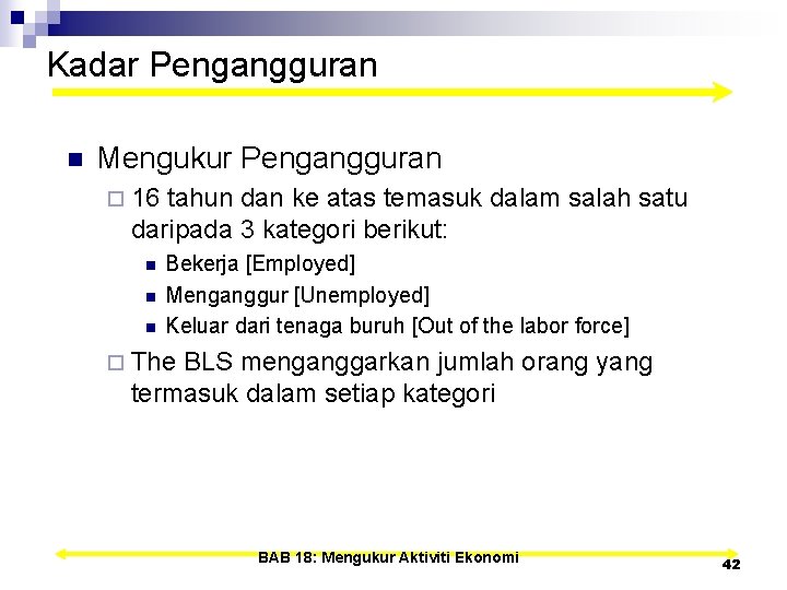 Kadar Pengangguran n Mengukur Pengangguran ¨ 16 tahun dan ke atas temasuk dalam salah