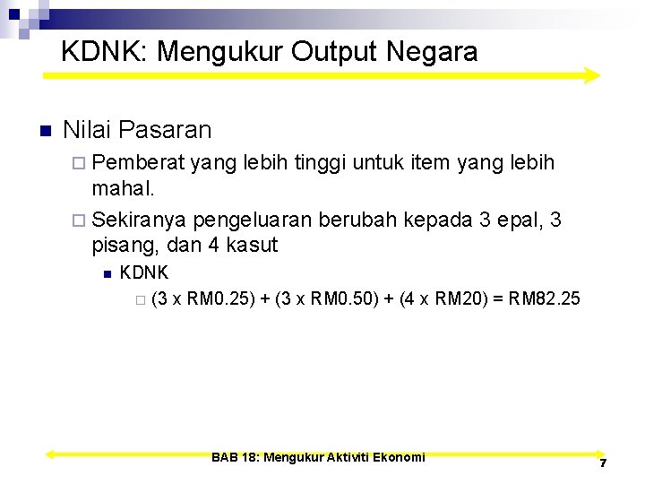 KDNK: Mengukur Output Negara n Nilai Pasaran ¨ Pemberat yang lebih tinggi untuk item