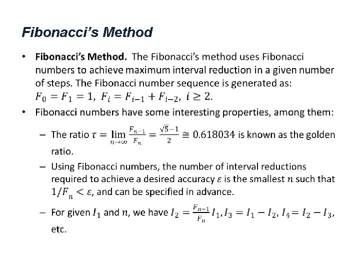 Fibonacci’s Method • 
