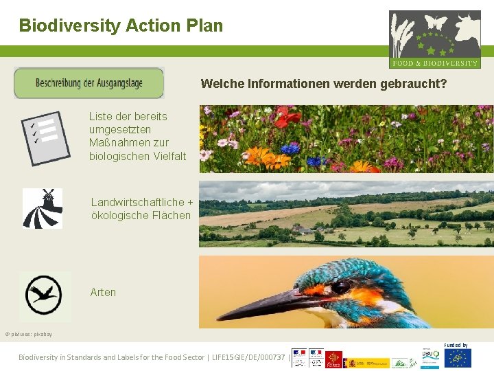 Biodiversity Action Plan Welche Informationen werden gebraucht? Liste der bereits umgesetzten Maßnahmen zur biologischen