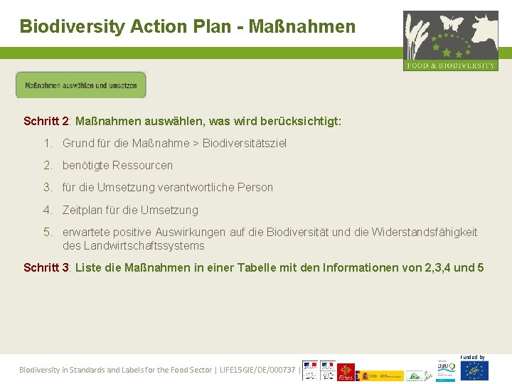Biodiversity Action Plan - Maßnahmen Schritt 2: Maßnahmen auswählen, was wird berücksichtigt: 1. Grund