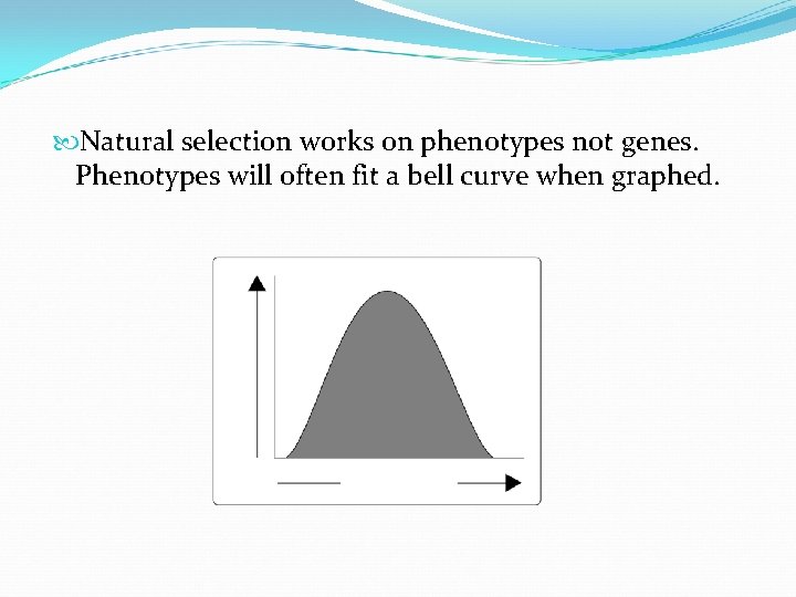  Natural selection works on phenotypes not genes. Phenotypes will often fit a bell