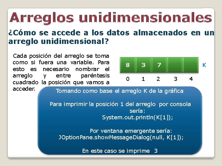 ¿Cómo se accede a los datos almacenados en un arreglo unidimensional? Cada posición del