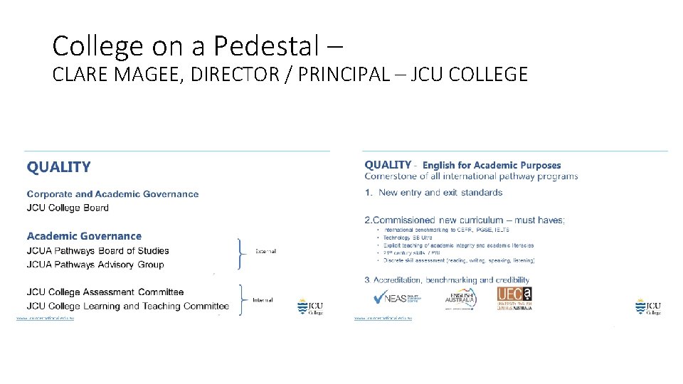 College on a Pedestal – CLARE MAGEE, DIRECTOR / PRINCIPAL – JCU COLLEGE 