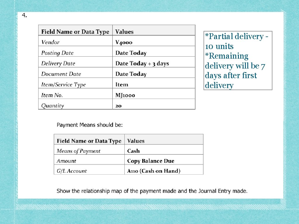 *Partial delivery 10 units *Remaining delivery will be 7 days after first delivery 