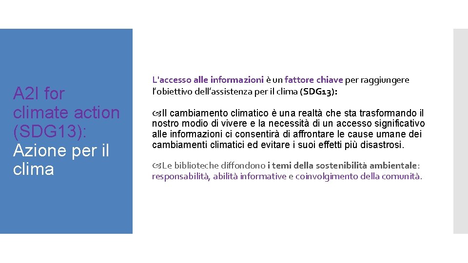 A 2 I for climate action (SDG 13): Azione per il clima L'accesso alle
