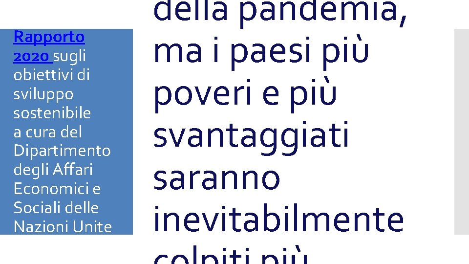 Rapporto 2020 sugli obiettivi di sviluppo sostenibile a cura del Dipartimento degli Affari Economici