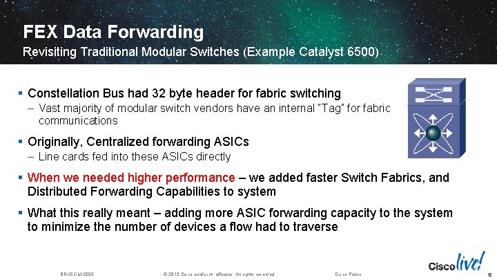 FEX Data Forwarding Revisiting Traditional Modular Switches (Example Catalyst 6500) § Constellation Bus had