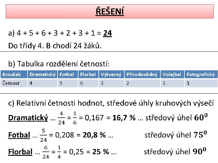 ŘEŠENÍ a) 4 + 5 + 6 + 3 + 2 + 3 +