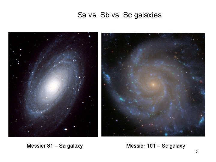 Sa vs. Sb vs. Sc galaxies Messier 81 – Sa galaxy Messier 101 –