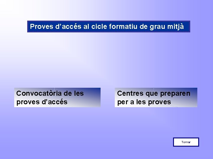 Proves d’accés al cicle formatiu de grau mitjà Convocatòria de les proves d’accés Centres